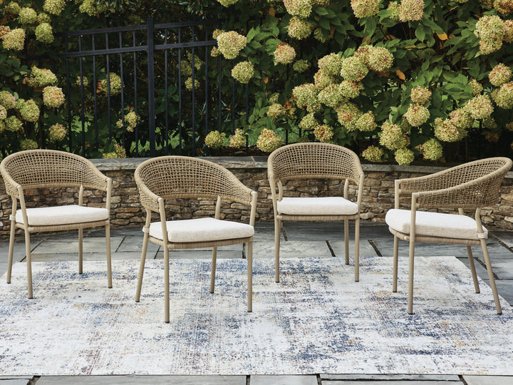 Orchard Beach Outdoor Arm Chair with Cushion (Set of 4) - Beige (2)