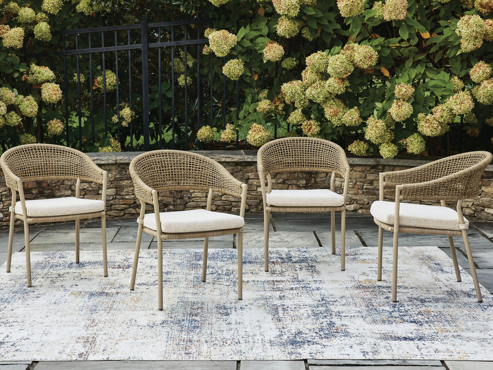 Orchard Beach Outdoor Arm Chair with Cushion (Set of 4) - Beige (2)