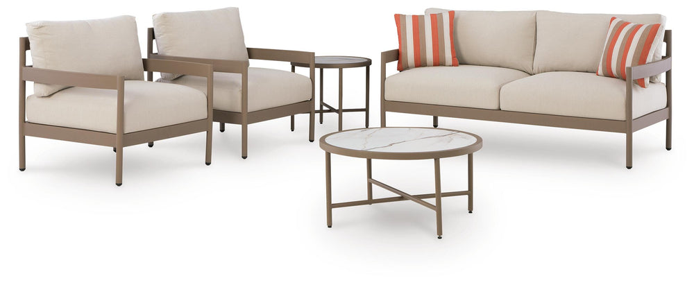Bluff Trail Outdoor Love/Chairs/Tables Set (Set of 5) - Beige (3)