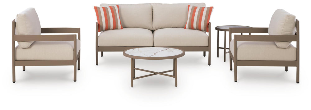 Bluff Trail Outdoor Love/Chairs/Tables Set (Set of 5) - Beige (1)