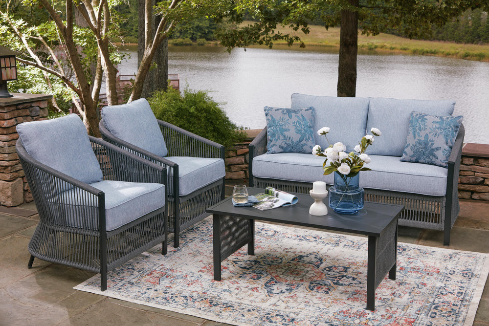 Bridges Beach Outdoor Love/Chairs/Table Set (Set of 4) - Gray (5)