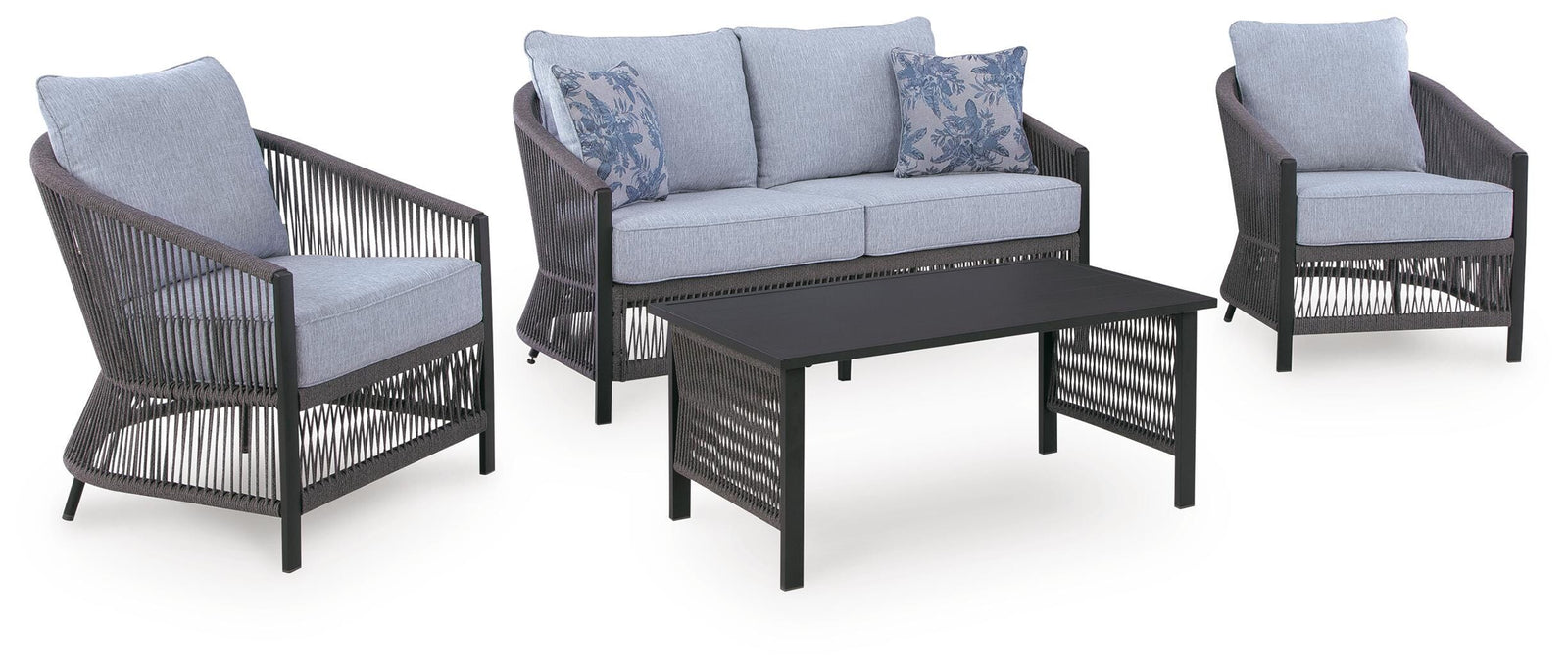 Bridges Beach Outdoor Love/Chairs/Table Set (Set of 4) - Gray (1)