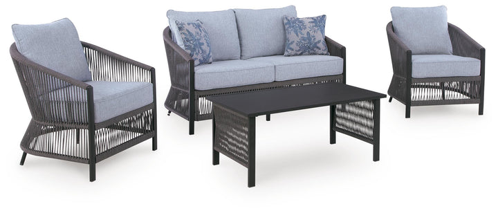 Bridges Beach Outdoor Love/Chairs/Table Set (Set of 4) - Gray (1)