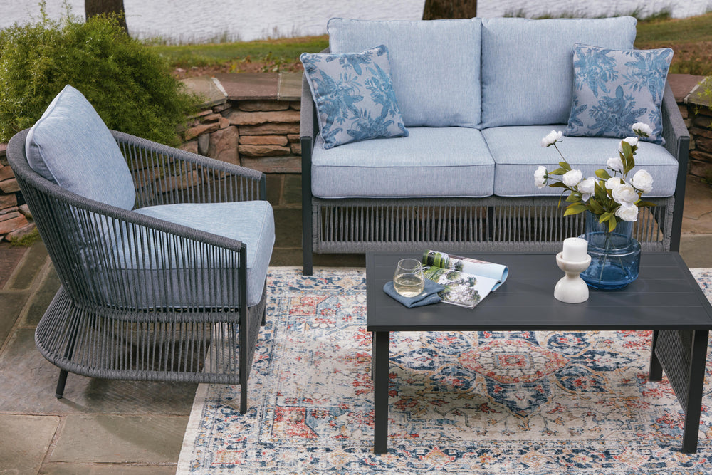 Bridges Beach Outdoor Love/Chairs/Table Set (Set of 4) - Gray (8)
