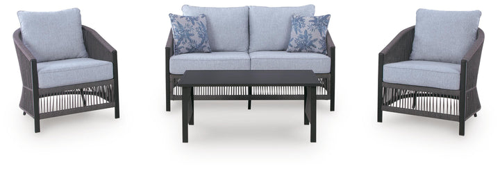 Bridges Beach Outdoor Love/Chairs/Table Set (Set of 4) - Gray (3)