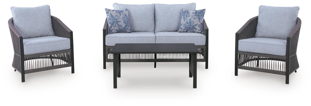 Bridges Beach Outdoor Love/Chairs/Table Set (Set of 4) - Gray (3)
