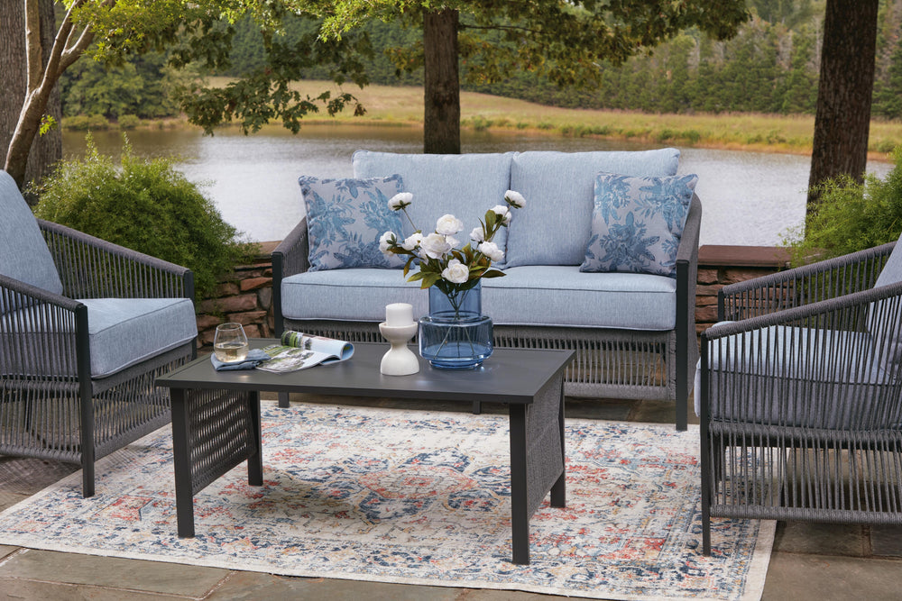 Bridges Beach Outdoor Love/Chairs/Table Set (Set of 4) - Gray (9)