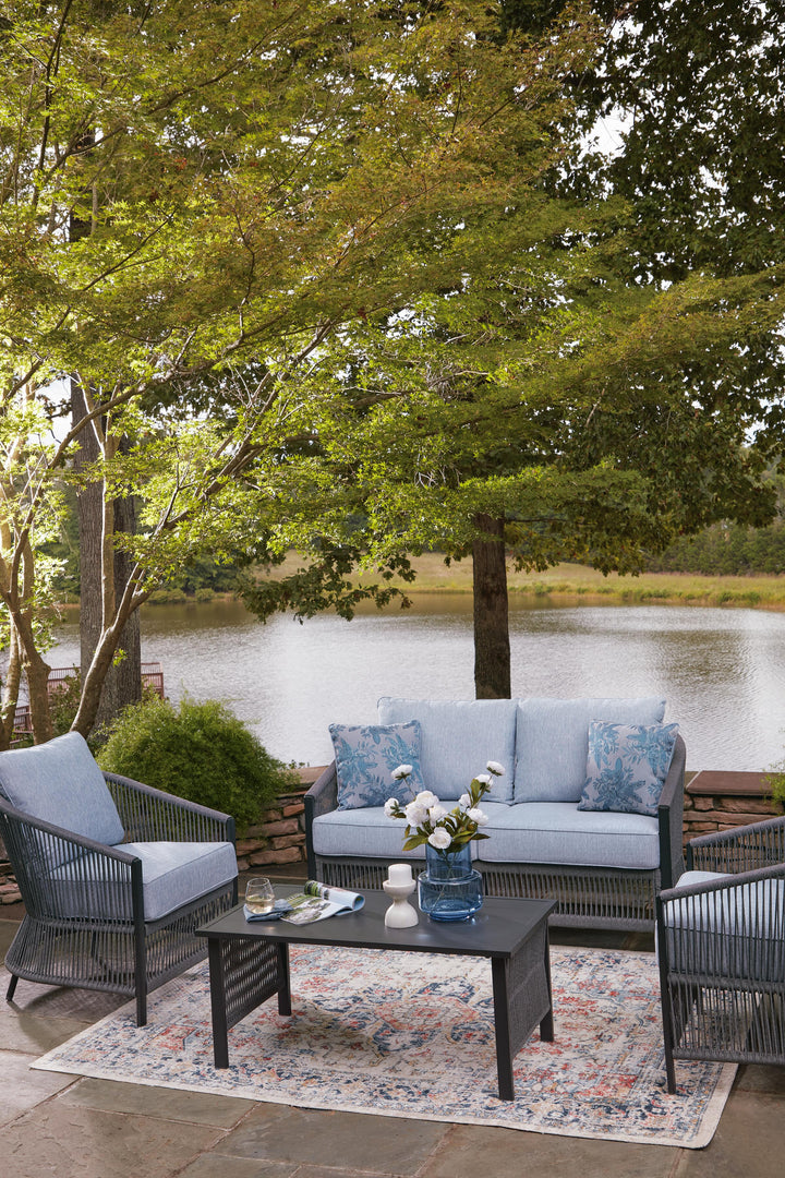 Bridges Beach Outdoor Love/Chairs/Table Set (Set of 4) - Gray (10)