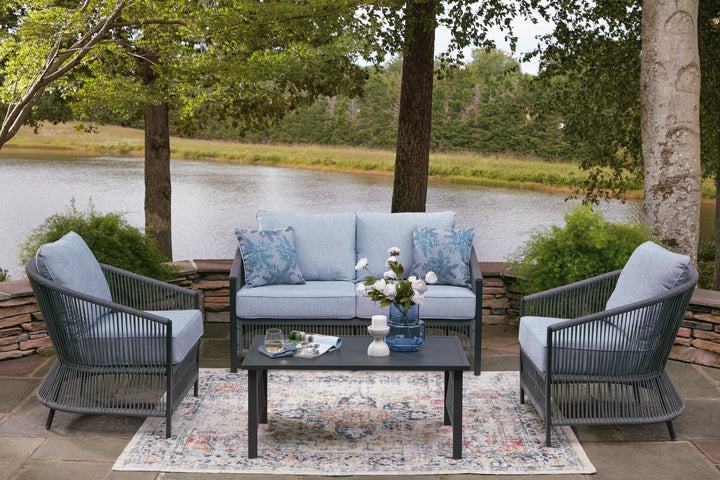 Bridges Beach Outdoor Love/Chairs/Table Set (Set of 4) - Gray (2)