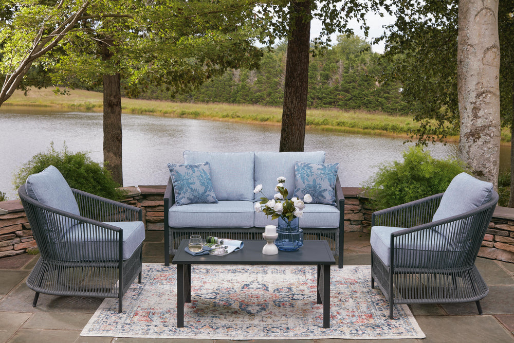 Bridges Beach Outdoor Love/Chairs/Table Set (Set of 4) - Gray (2)