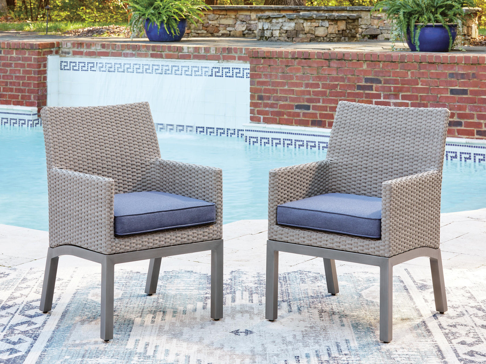 Half Moon Beach Outdoor Arm Chair with Cushion (Set of 2) - Blue (2)
