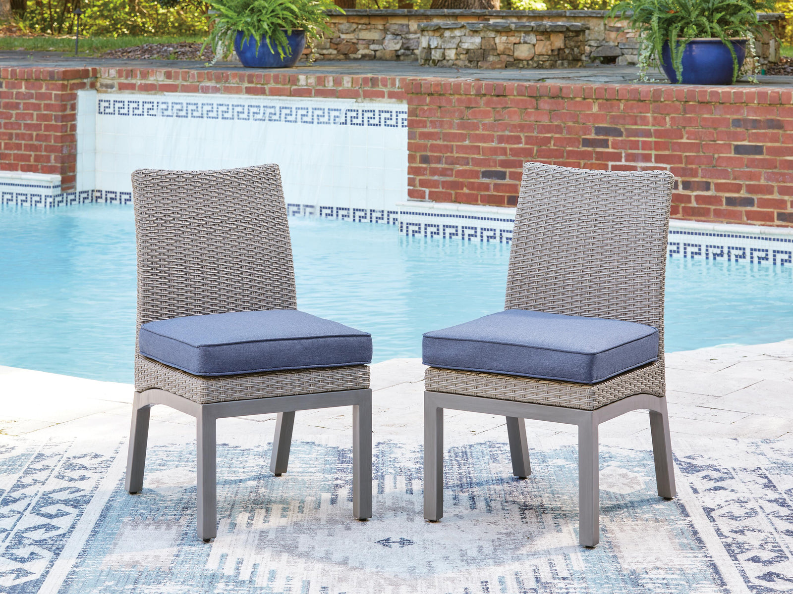 Half Moon Beach Outdoor Side Chair with Cushion (Set of 2) - Blue (2)