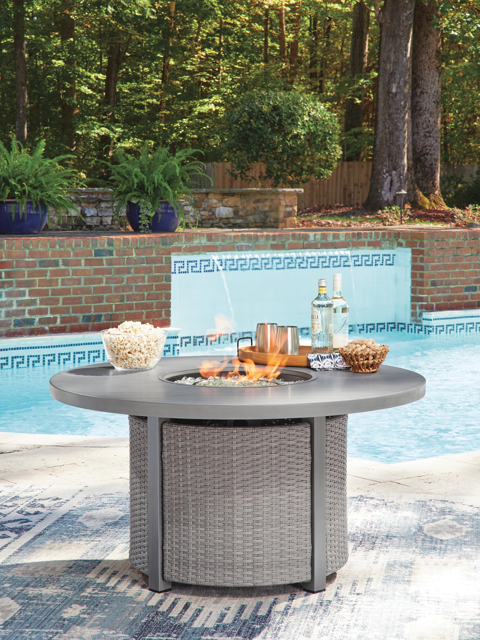 Half Moon Beach Outdoor Fire Pit Table - Gray (2)
