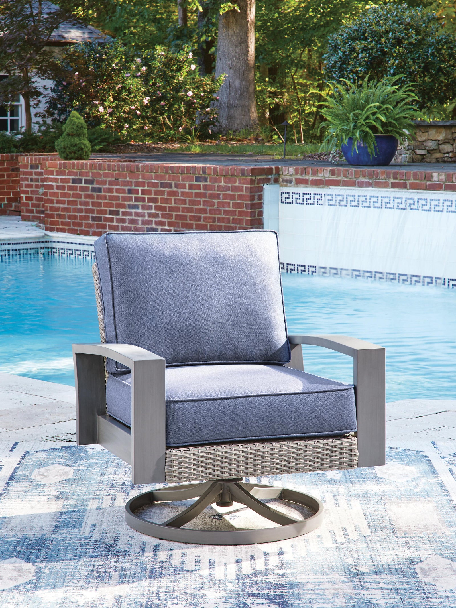 Half Moon Beach Outdoor Swivel Lounge Chair with Cushion - Blue (2)