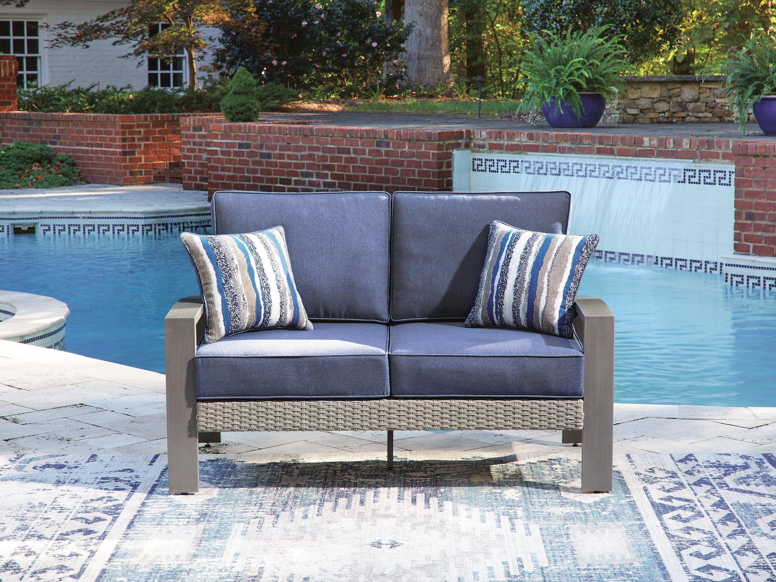 Half Moon Beach Outdoor Loveseat with Cushion - Blue (2)