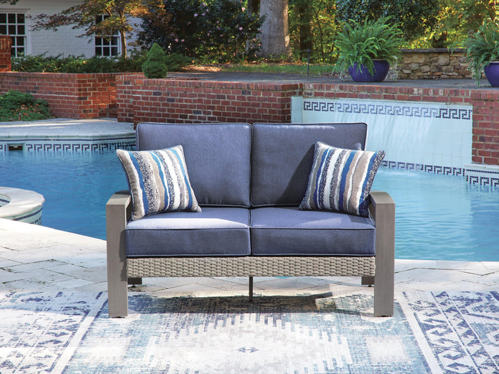 Half Moon Beach Outdoor Loveseat with Cushion - Blue (2)
