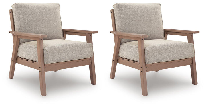 Grover Beach Outdoor Lounge Chair with Cushion (Set of 2) - Light Brown (1)