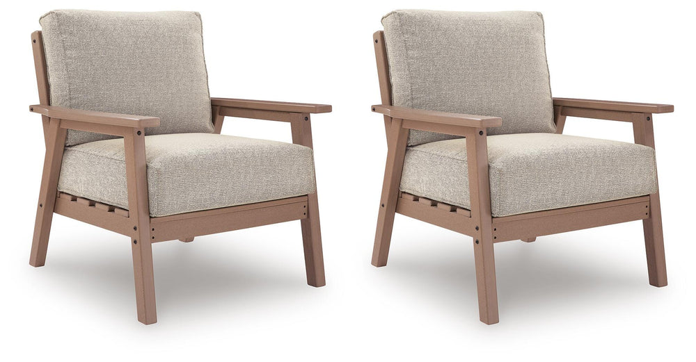 Grover Beach Outdoor Lounge Chair with Cushion (Set of 2) - Light Brown (1)