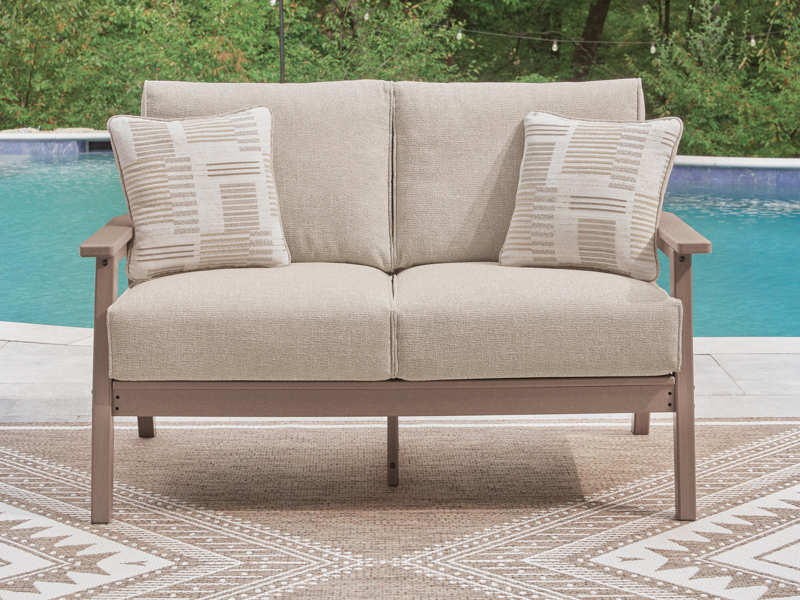Grover Beach Outdoor Loveseat with Cushion - Light Brown (2)