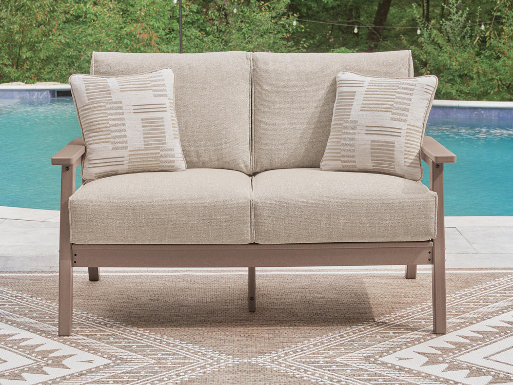 Grover Beach Outdoor Loveseat with Cushion - Light Brown (2)