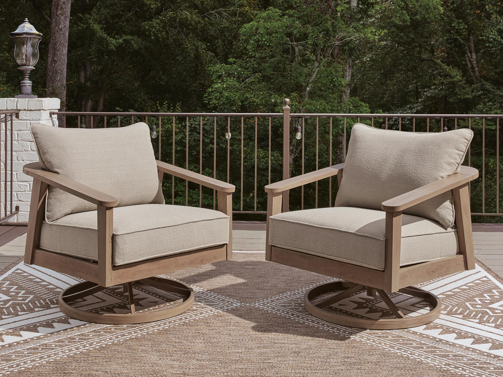 Harmony Headlands Outdoor Swivel Lounge with Cushion - Beige (2)