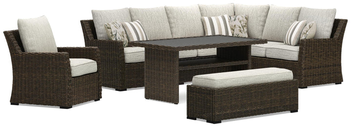Brook Ranch Outdoor Sofa Sectional, Bench, Lounge Chair and Table (1)