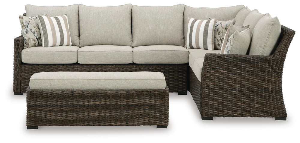 Brook Ranch Outdoor Sofa Sectional, Bench, Lounge Chair and Table (2)