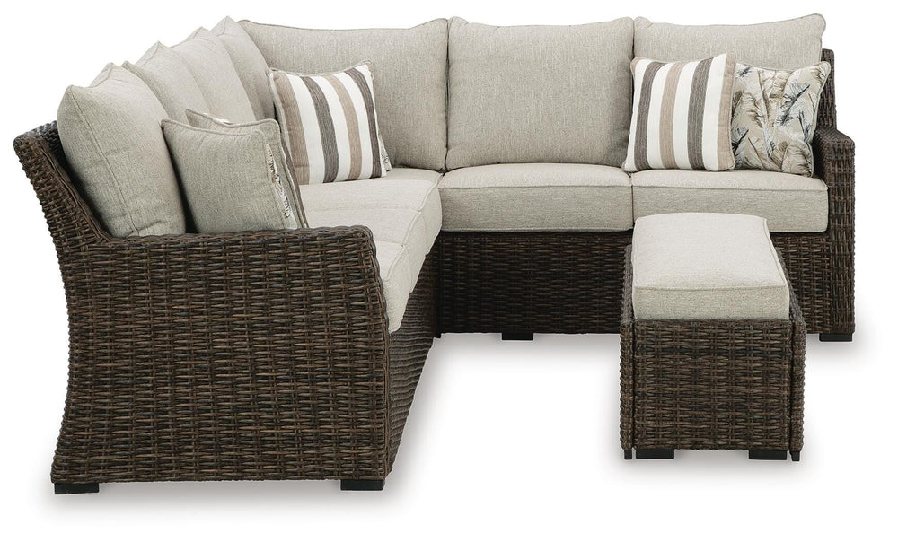 Brook Ranch Outdoor Sofa Sectional, Bench, Lounge Chair and Table (3)