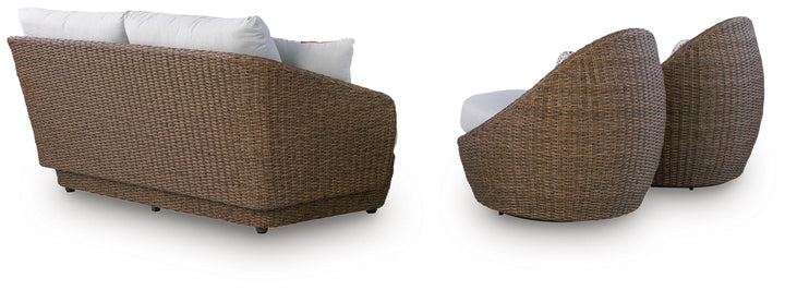 Double Point Outdoor Loveseat/2 Swivel Chairs (Set of 3) - Beige (4)