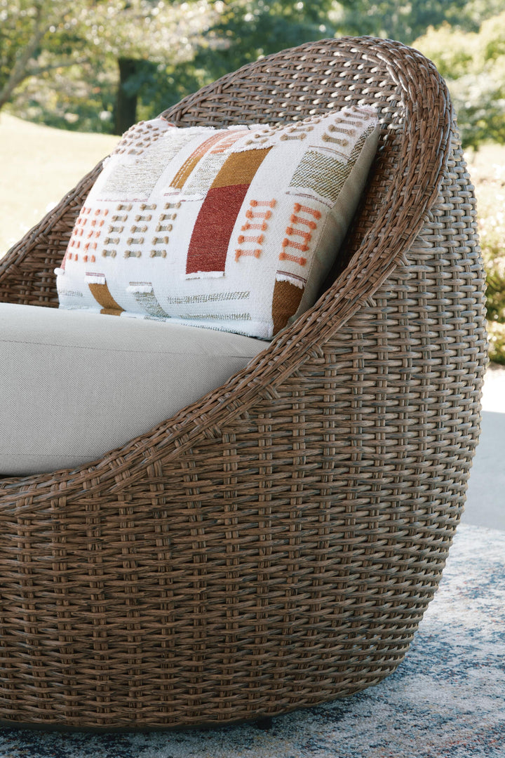 Double Point Outdoor Loveseat/2 Swivel Chairs (Set of 3) - Beige (5)