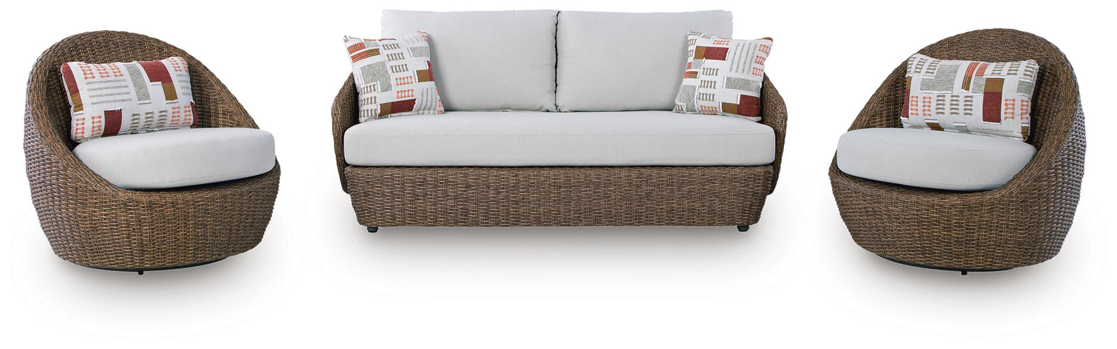 Double Point Outdoor Loveseat/2 Swivel Chairs (Set of 3) - Beige (1)