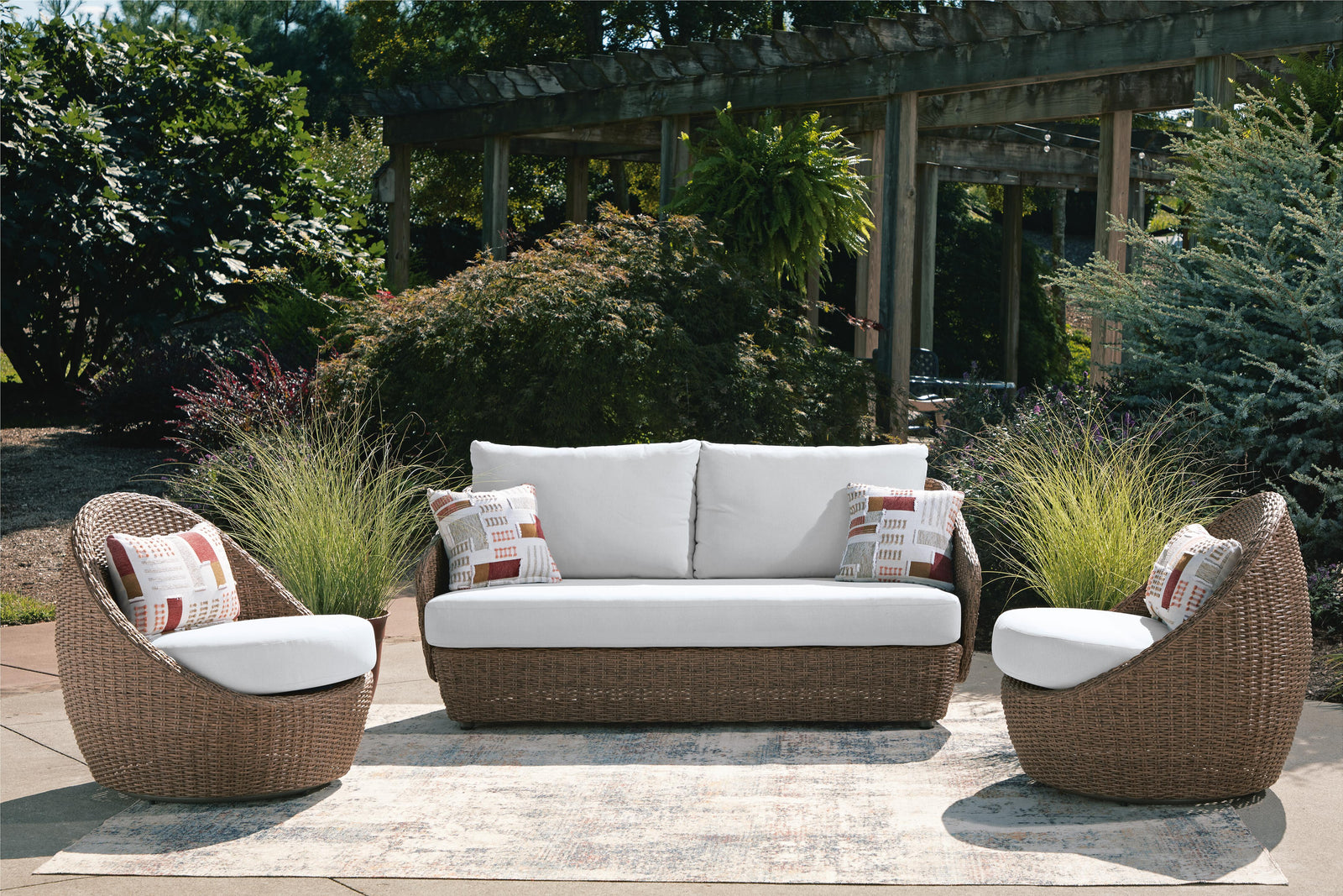 Double Point Outdoor Loveseat/2 Swivel Chairs (Set of 3) - Beige (2)
