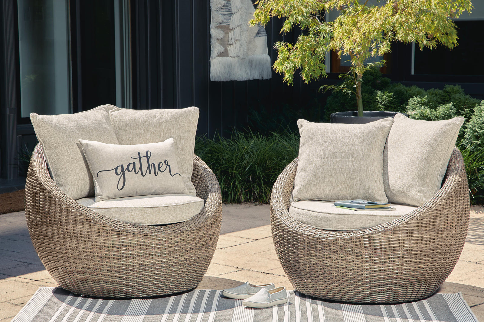 Danson Swivel Lounge with Cushion (Set of 2) - Beige (2)