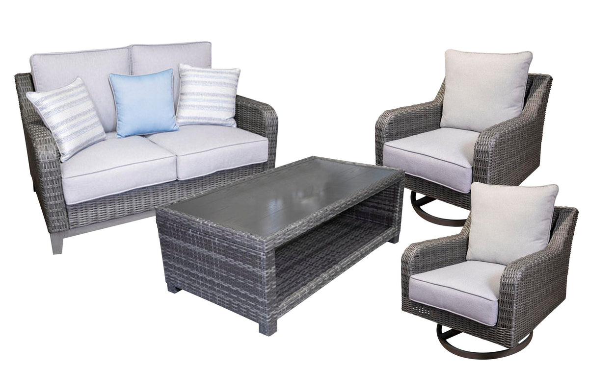 Elite Park Outdoor Loveseat, 2 Lounge Chairs and Coffee Table - Gray (1)