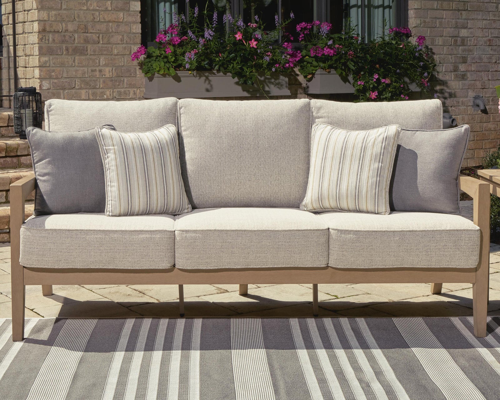 Hallow Creek Outdoor Sofa with Cushion - Light Brown (2)