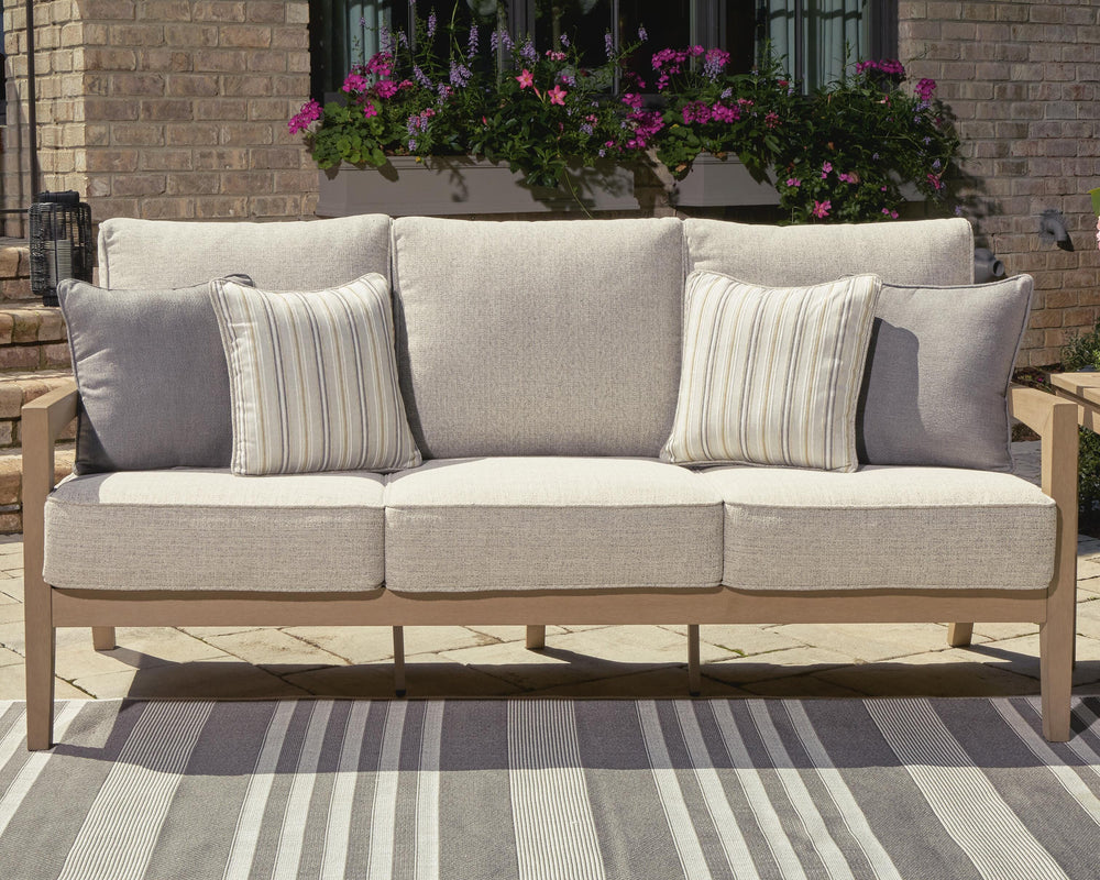 Hallow Creek Outdoor Sofa with Cushion - Light Brown (2)
