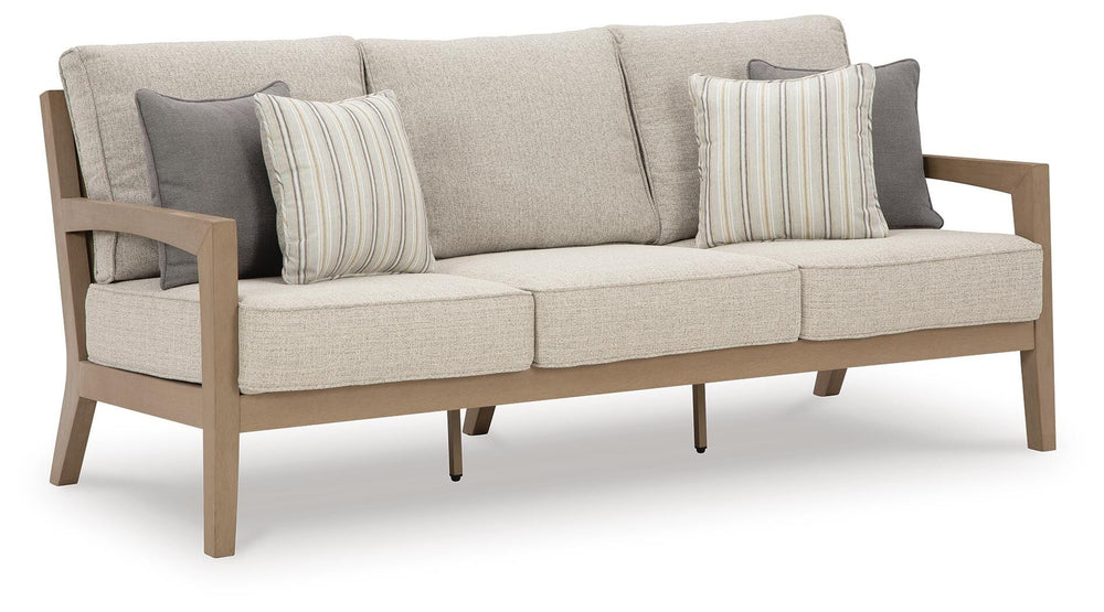 Hallow Creek Outdoor Sofa with Cushion - Light Brown (1)