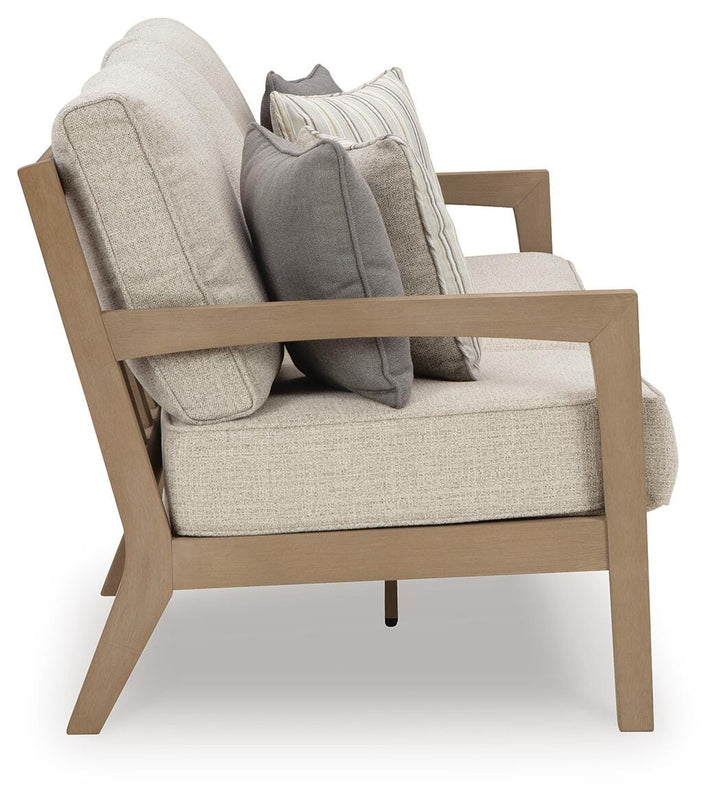 Hallow Creek Outdoor Sofa with Cushion - Light Brown (4)