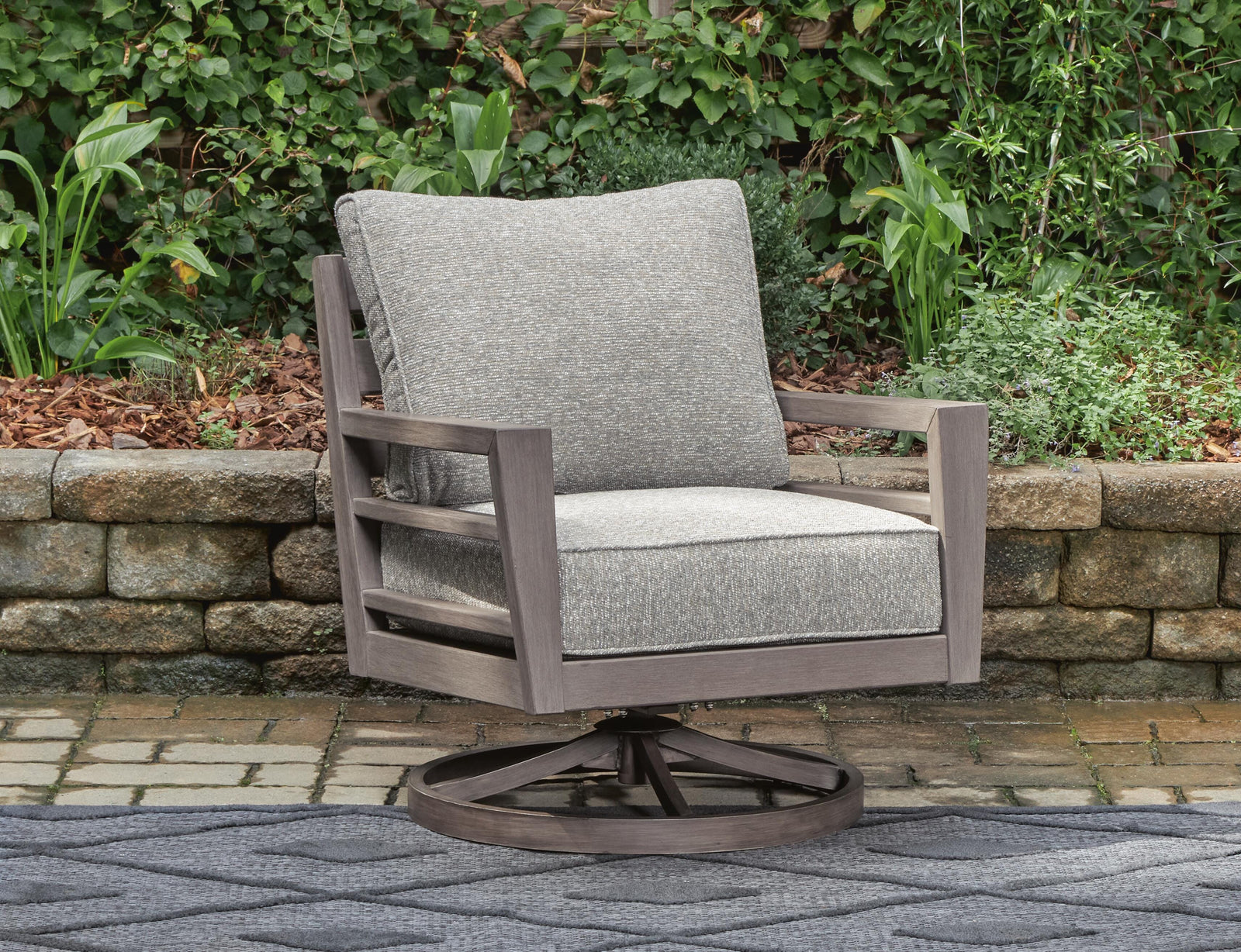 Hillside Barn Outdoor Swivel Lounge with Cushion - Dark Brown (2)