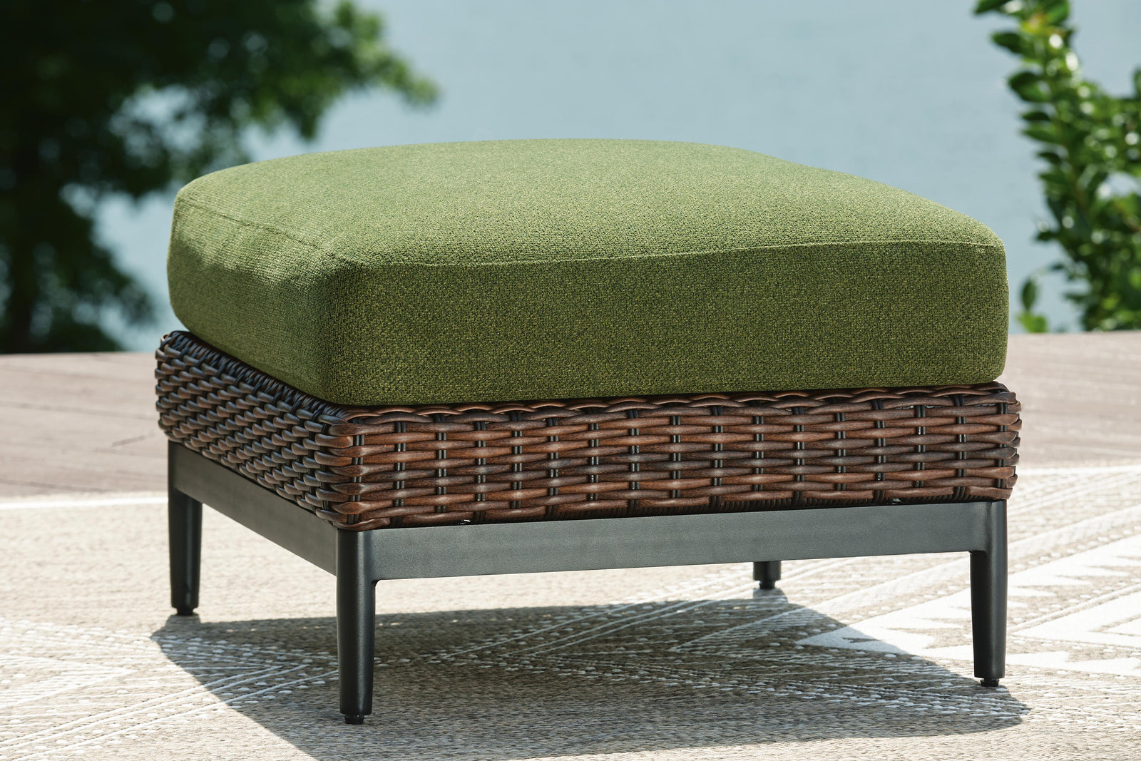 Horizon Hall Outdoor Ottoman with Cushion - Dark Brown (2)