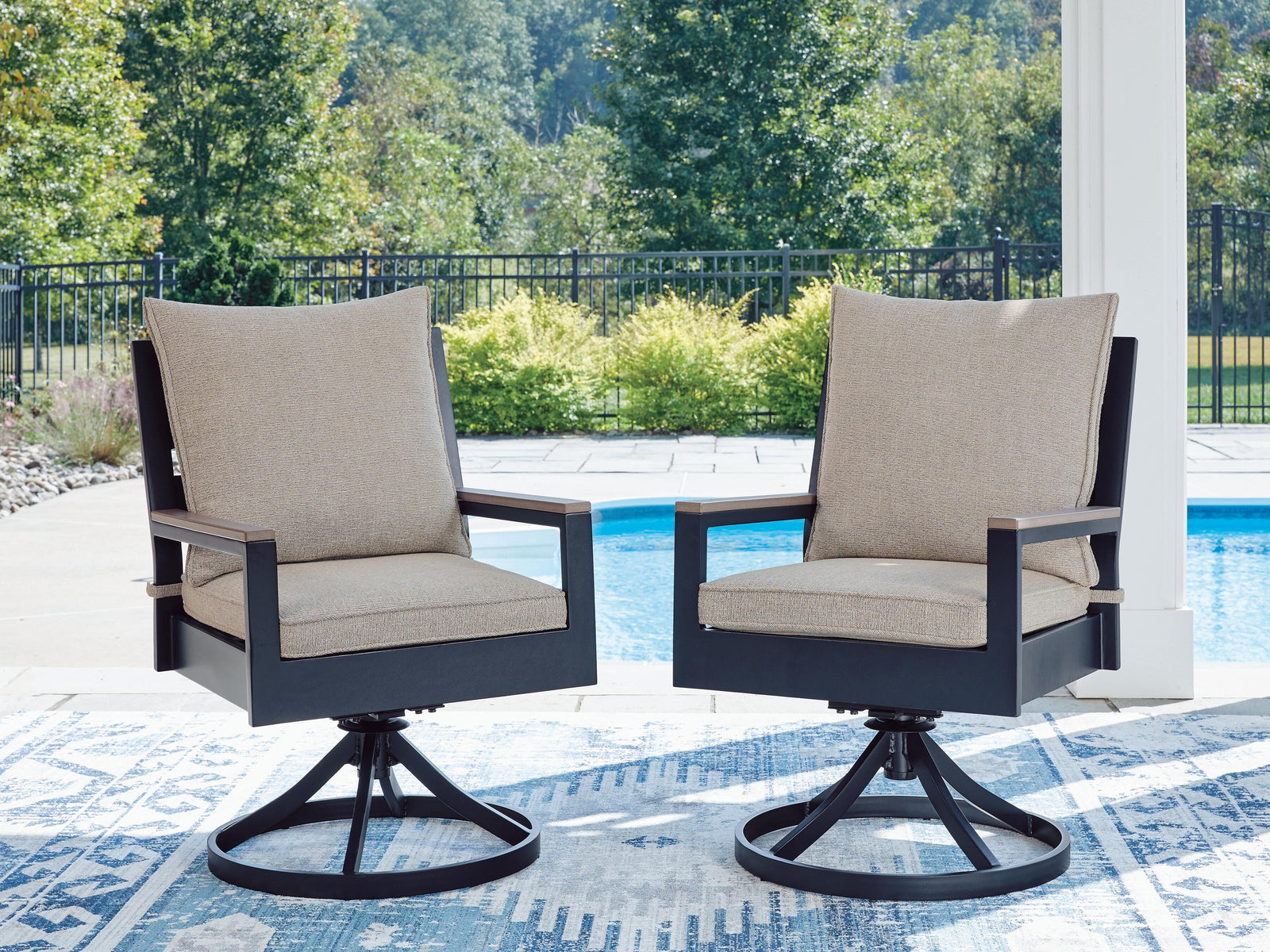 East Beach Outdoor Swivel Chair with Cushion (Set of 2) - Blue (2)