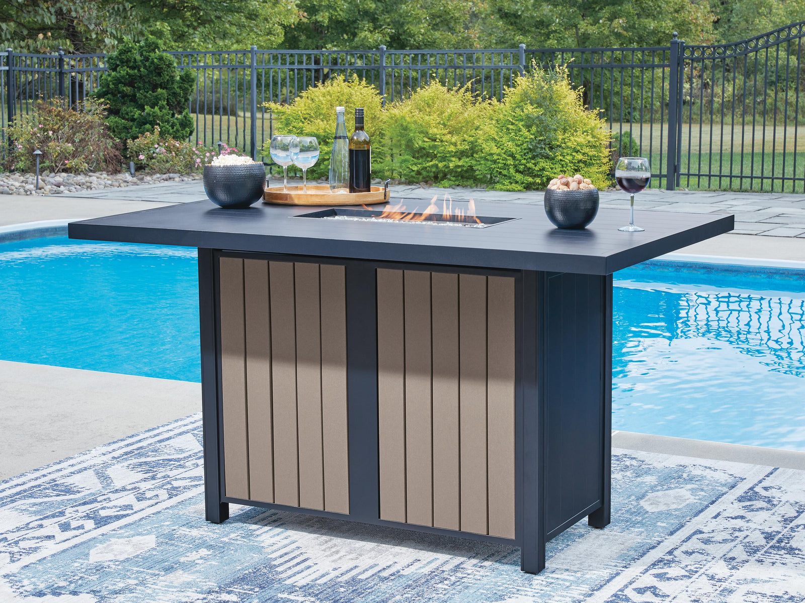 East Beach Outdoor Bar Table with Fire Pit - Blue (2)