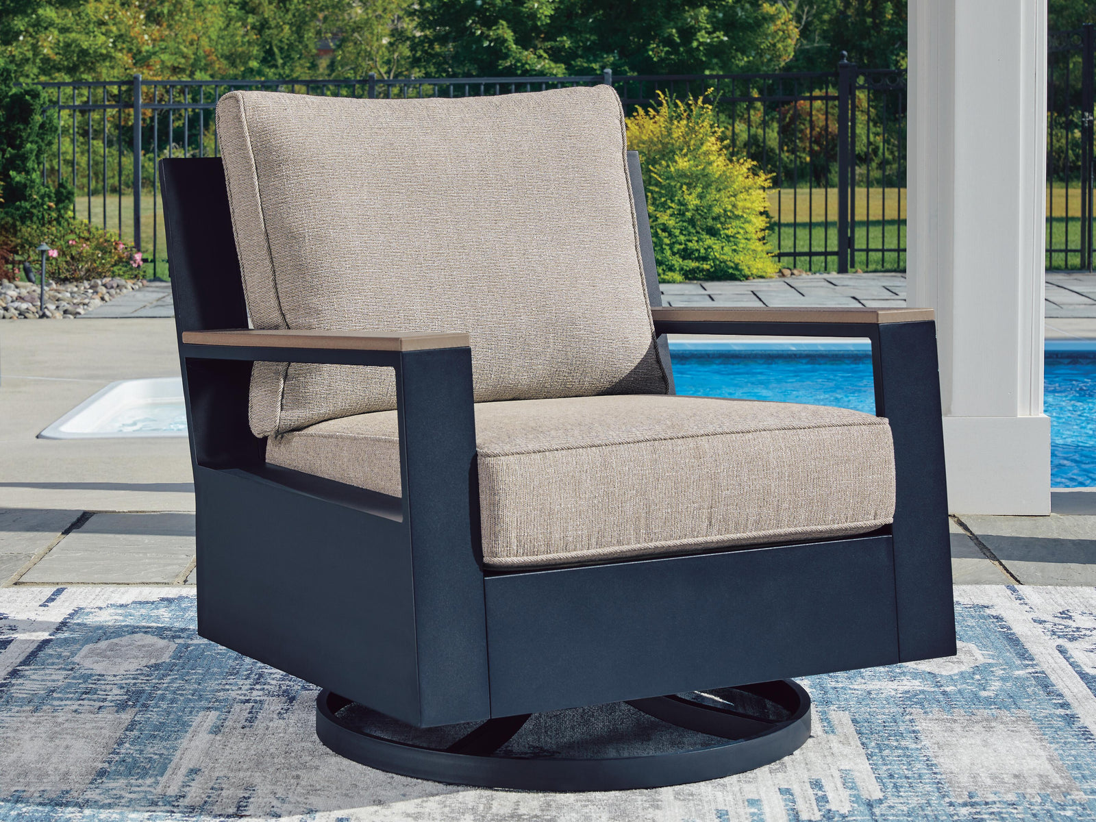 East Beach Outdoor Swivel Glider Chair with Cushion - Blue (2)