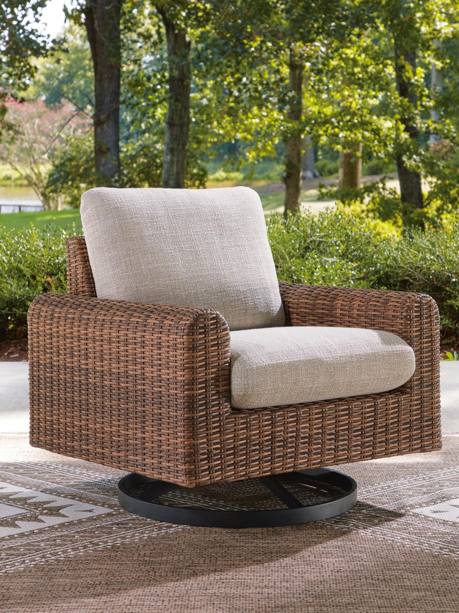 Dolan Creek Outdoor Swivel Lounge Chair with Cushion - Beige (2)