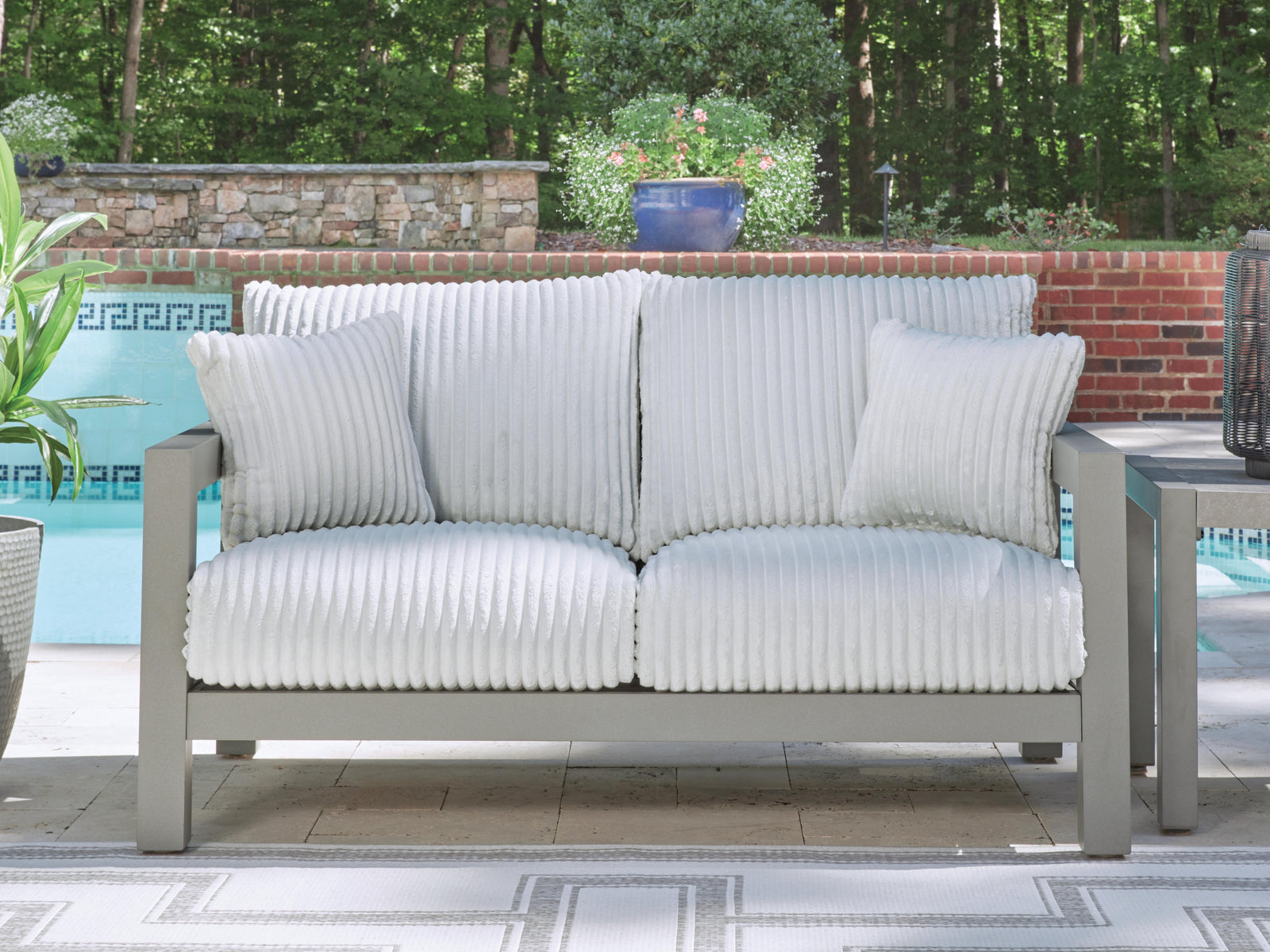 Hurley Park Outdoor Loveseat with Cushion - Gray (2)