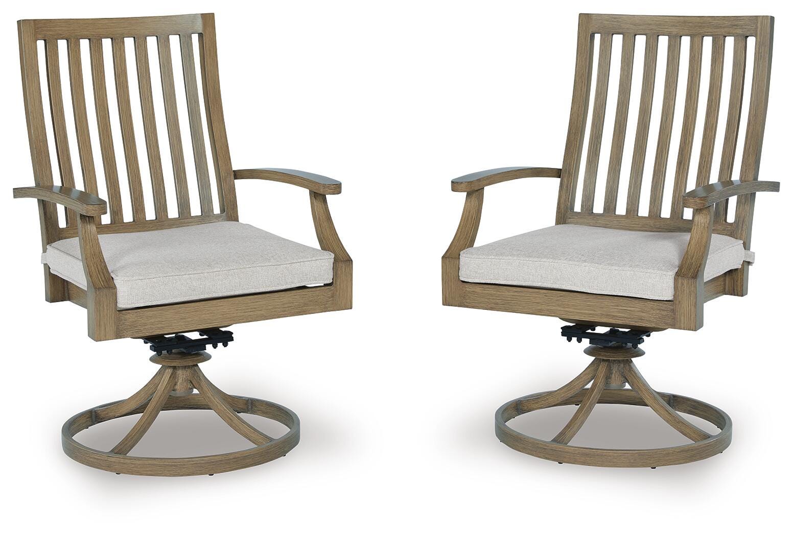 Rainier Ranch Outdoor Swivel Chair with Cushion (Set of 2) - Beige (1)
