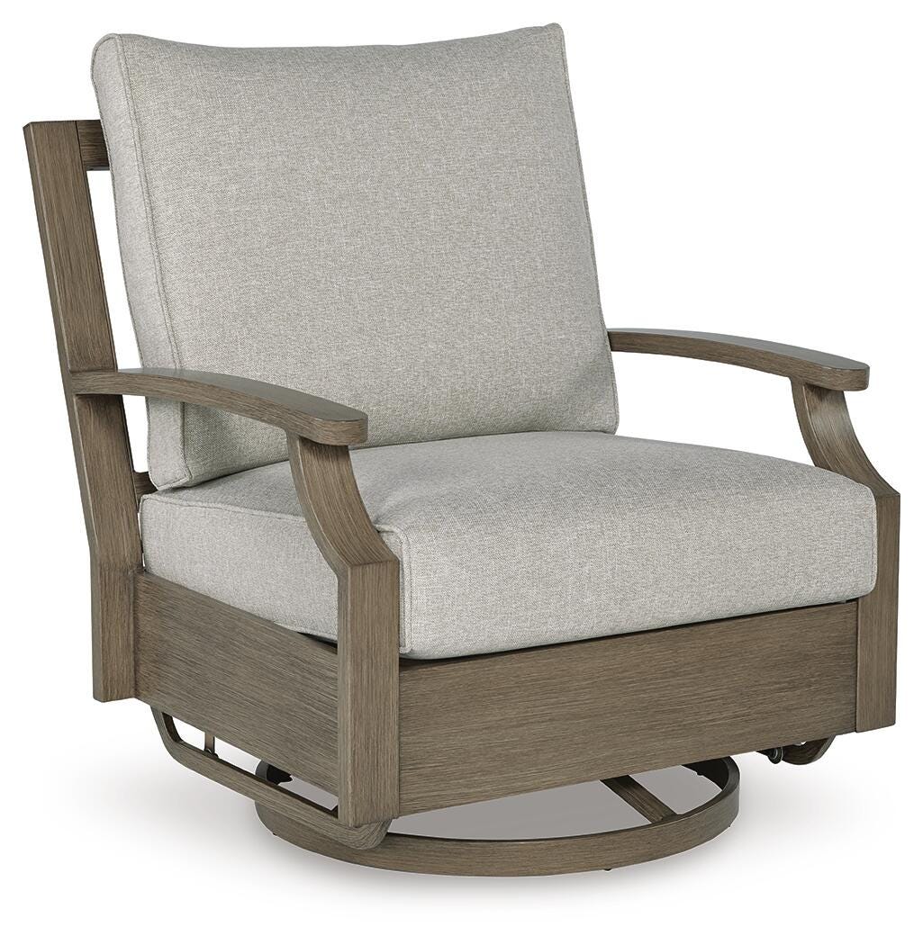 Rainier Ranch Outdoor Swivel Glider Chair with Cushion - Beige (3)