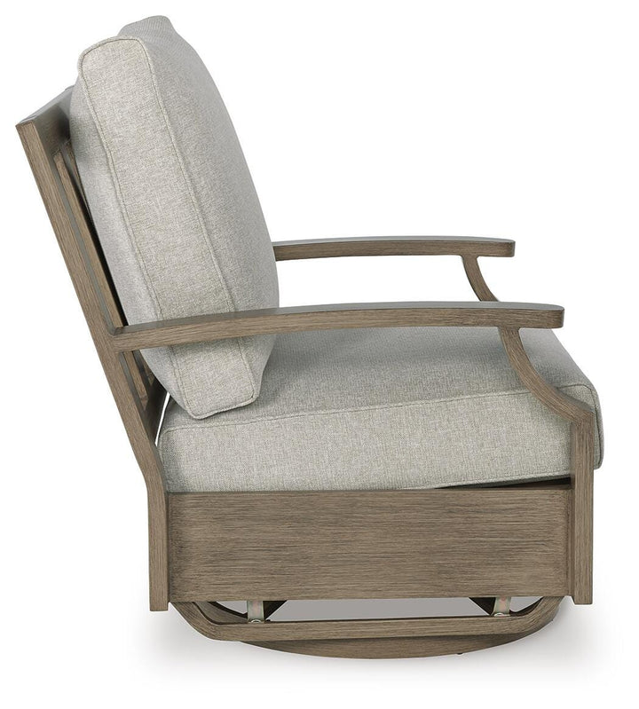 Rainier Ranch Outdoor Swivel Glider Chair with Cushion - Beige (5)