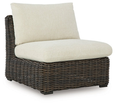 Kimora Outdoor Armless Chair with Cushion - Dark Brown | Ashley Furniture