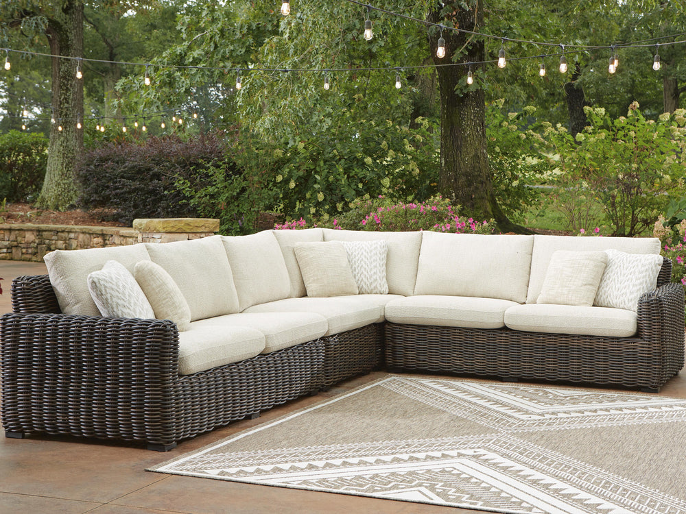 Kimora 4-Piece Outdoor Sectional - Beige/Dark Brown (2)